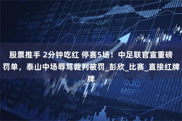 股票推手 2分钟吃红 停赛5场！中足联官宣重磅罚单，泰山中场辱骂裁判被罚_彭欣_比赛_直接红牌